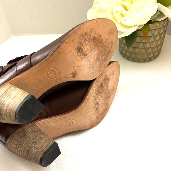 Johnston & Murphy Brown Leather Crafted Zip Block Wood Heel Ankle Bootie Size 10 - Picture 14 of 14